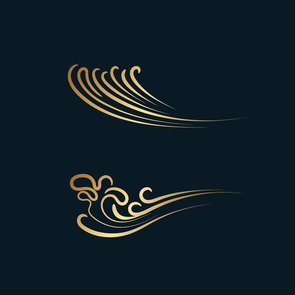 conjunto de elementos decorativos dorados en estilo oriental con patrón de nubes vector