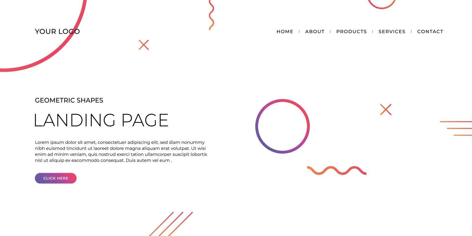 Landing page template with geometric patterns for business website vector