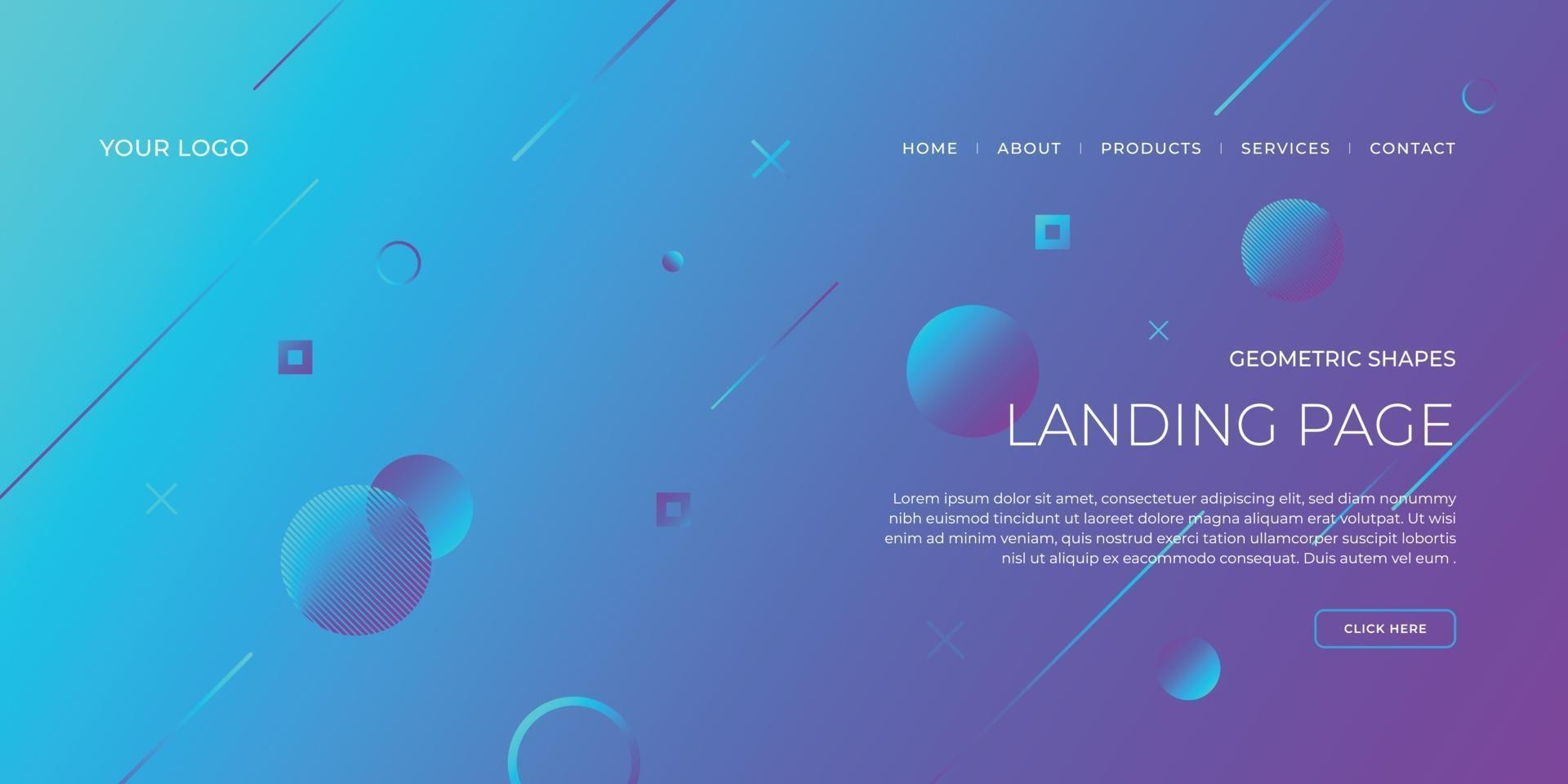 Landing page template with geometric patterns for business website vector