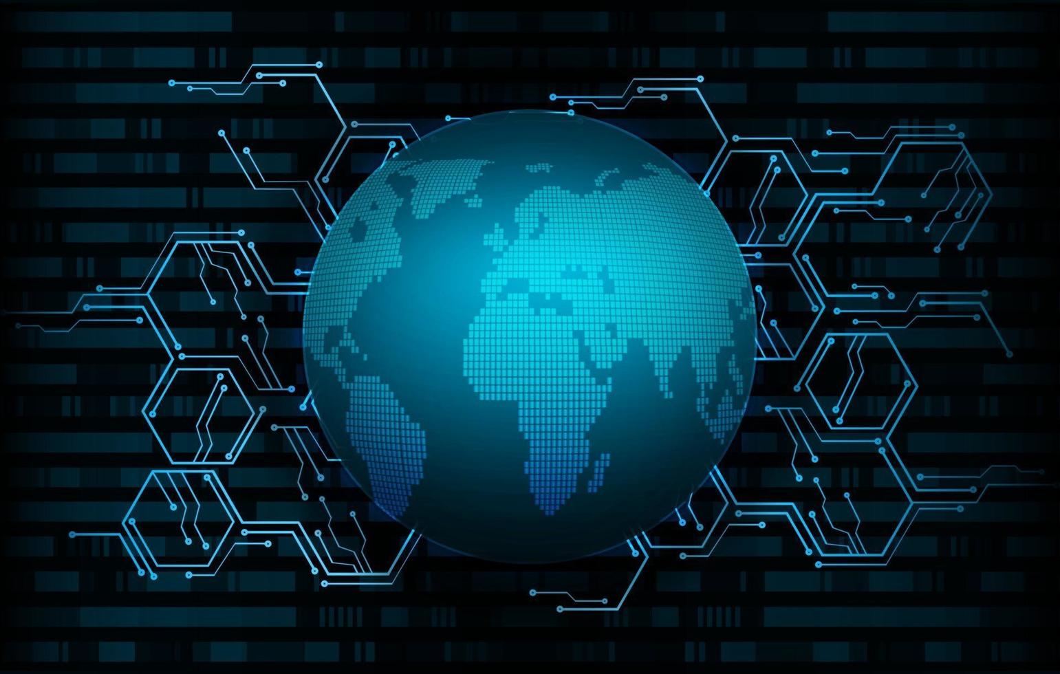 tecnología futura de la placa de circuito binario mundial, seguridad cibernética de hud azul vector