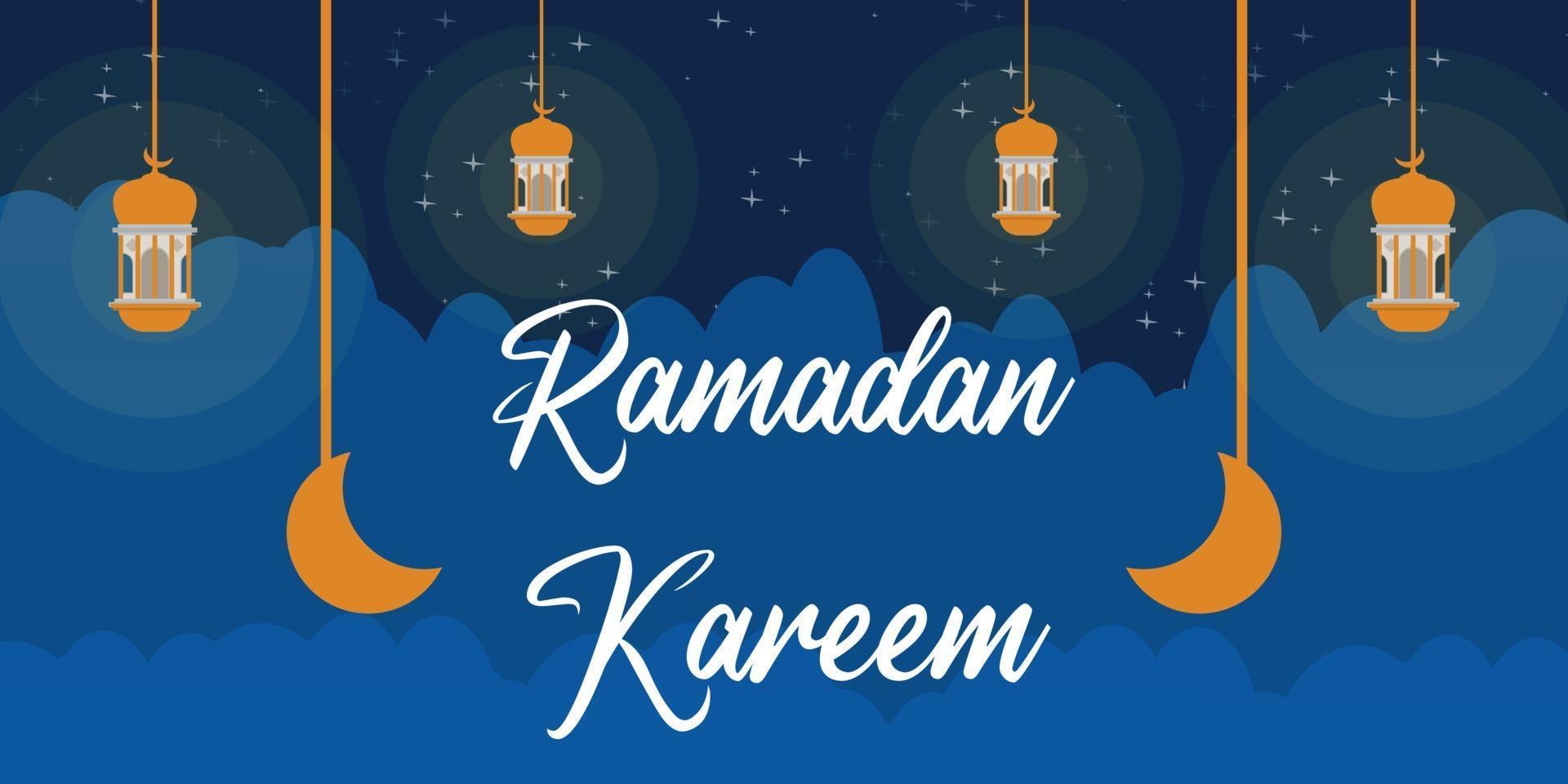 ramadan kareem background with latern in the night sky vector