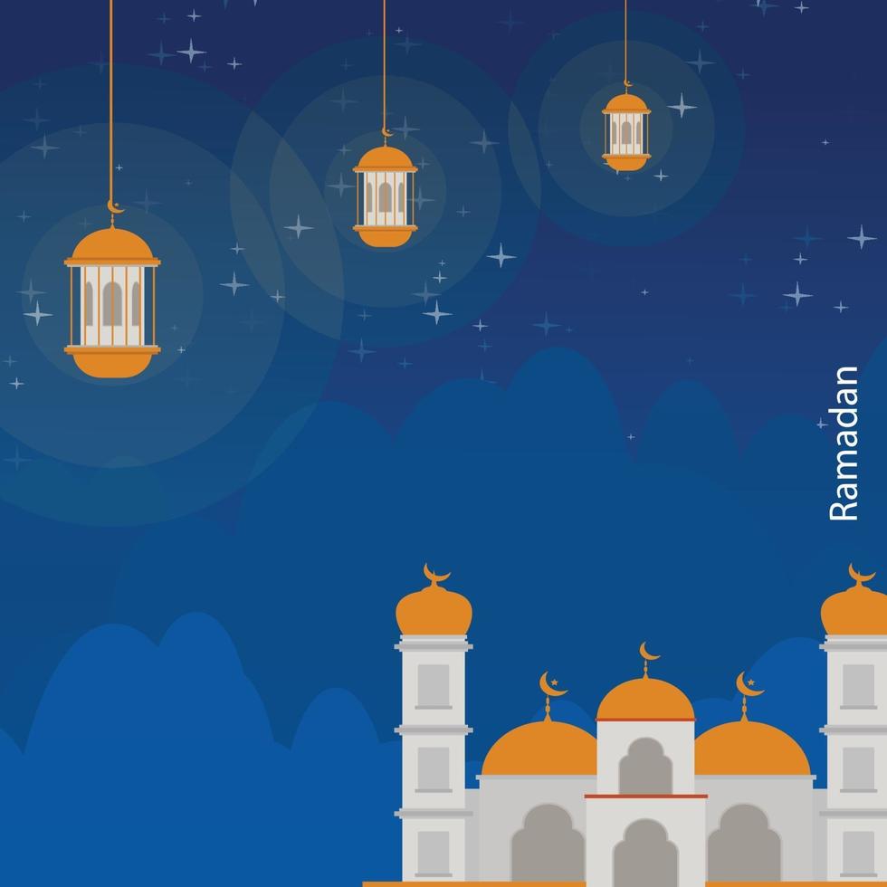 ramadan kareem background with latern in the night sky vector