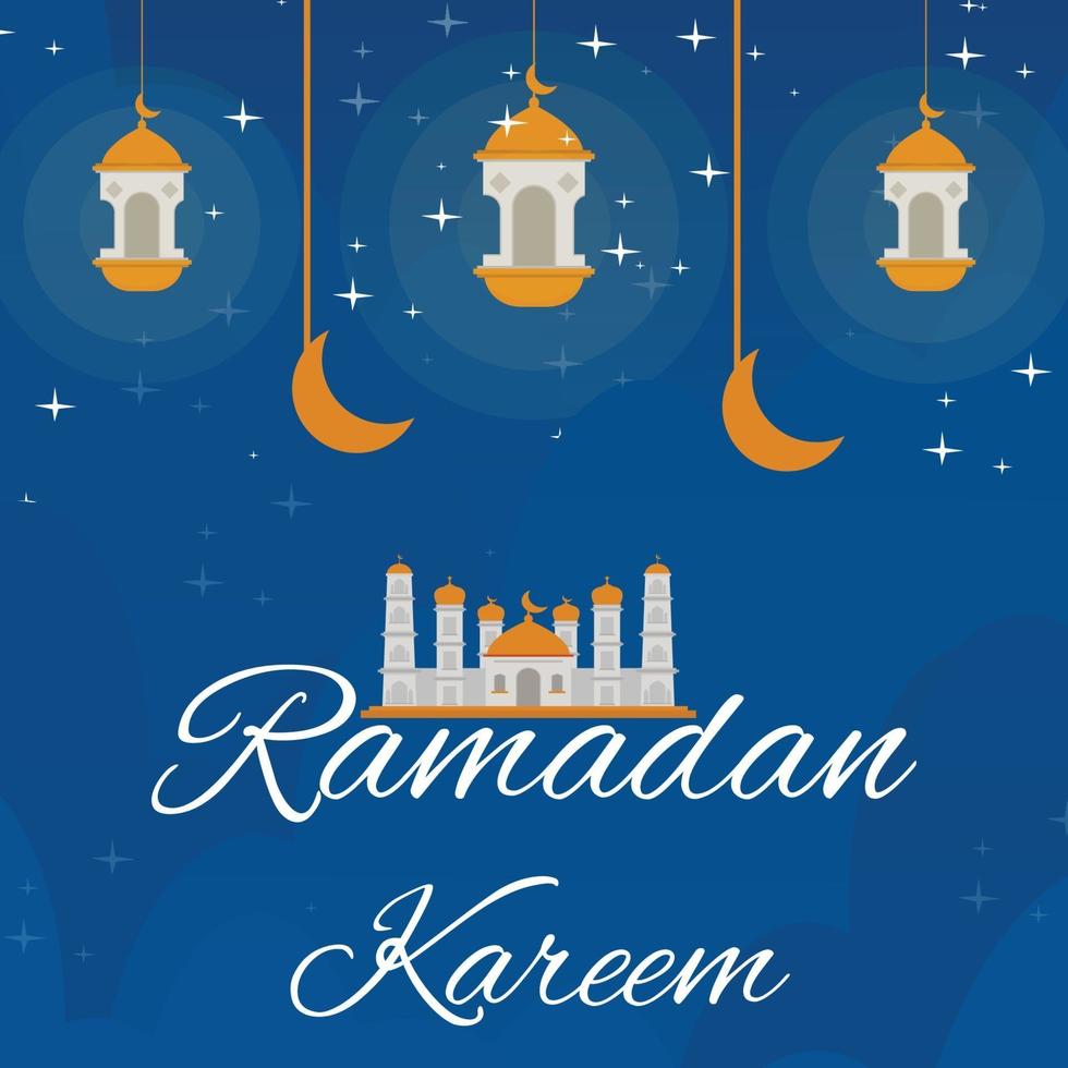 islamic background with lantern mosque and moon light free download vector