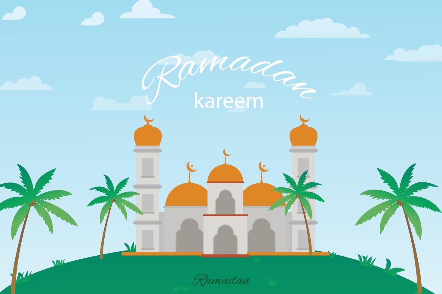 islamic background with lantern mosque and moon light free download vector