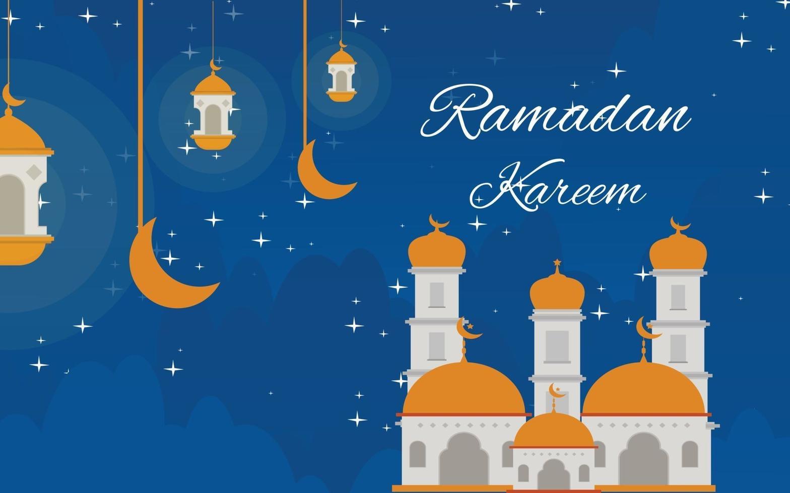 islamic background with lantern mosque and moon light free download vector