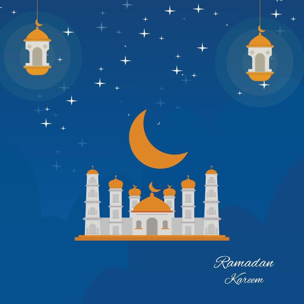 islamic background with lantern mosque and moon light free download vector