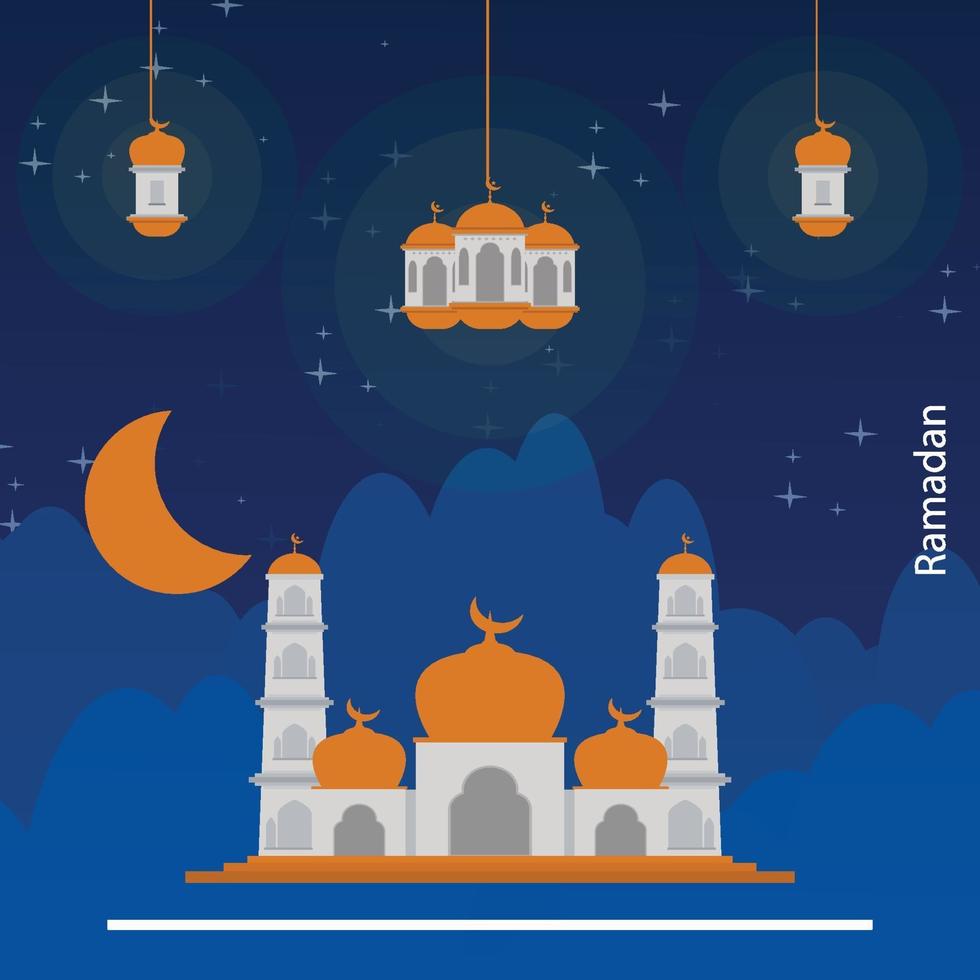 islamic background with lantern mosque and moon light free download vector