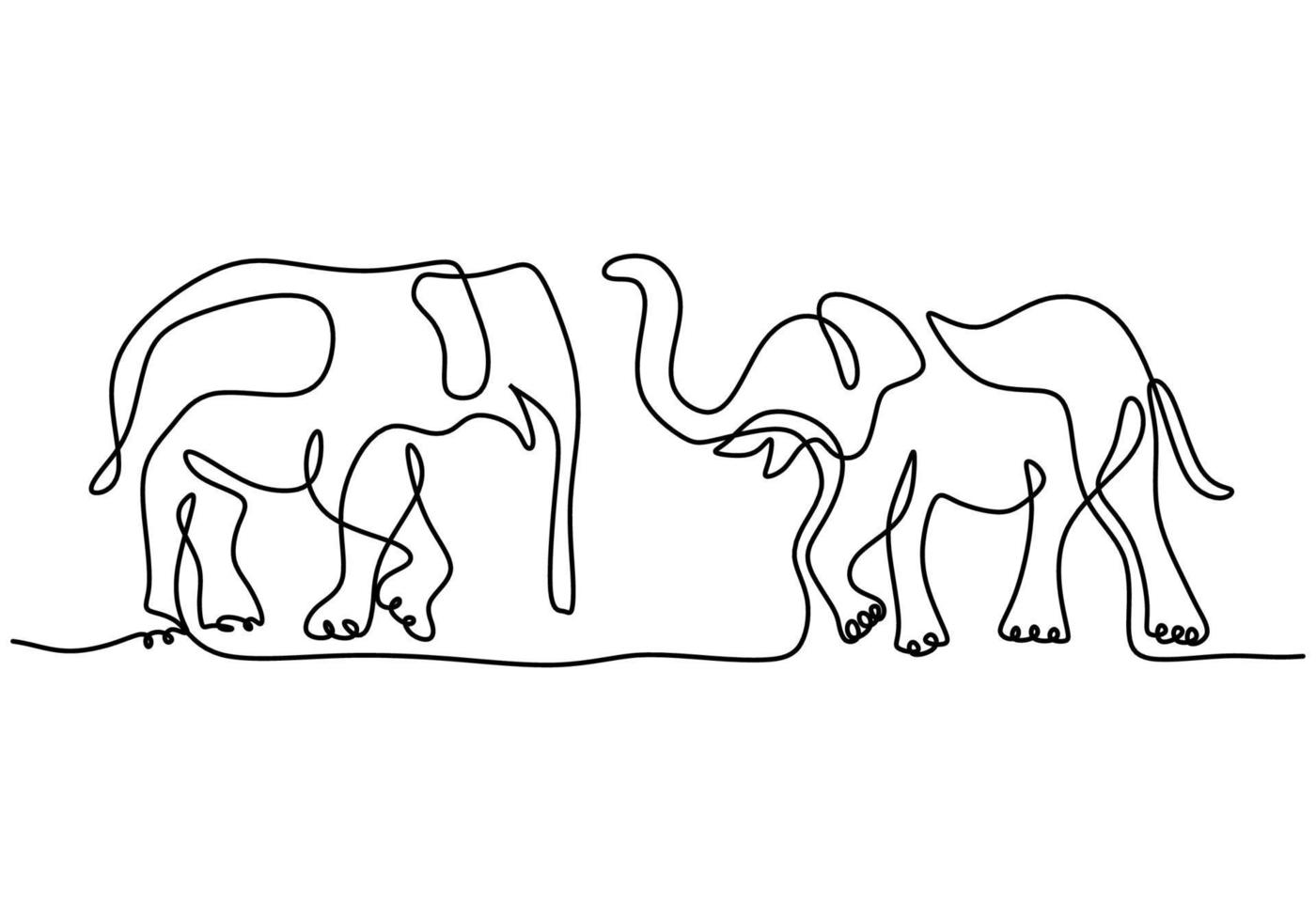 Two elephants continuous one line art drawing vector