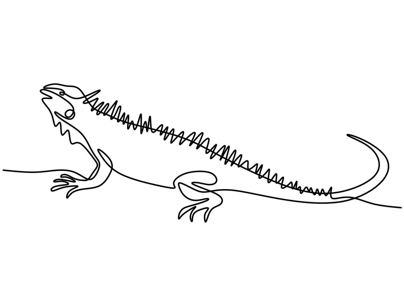 One continuous line drawing of iguana lizard vector