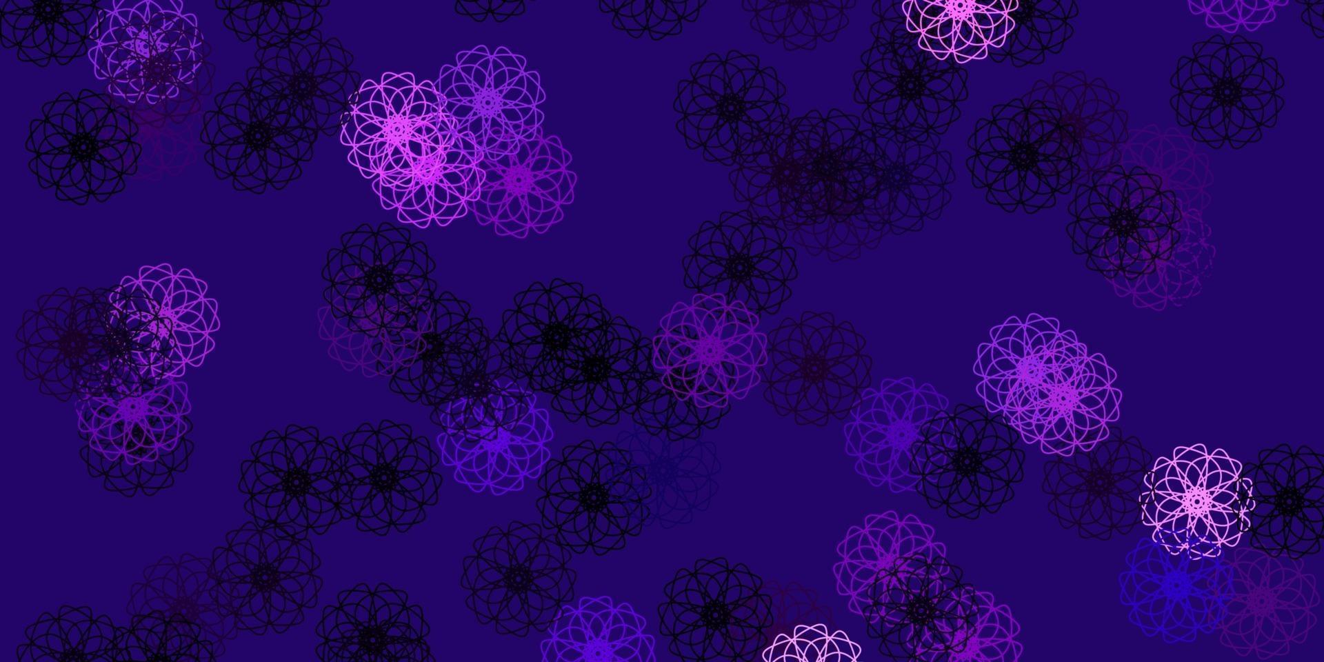 patrón de doodle de vector púrpura claro con flores.