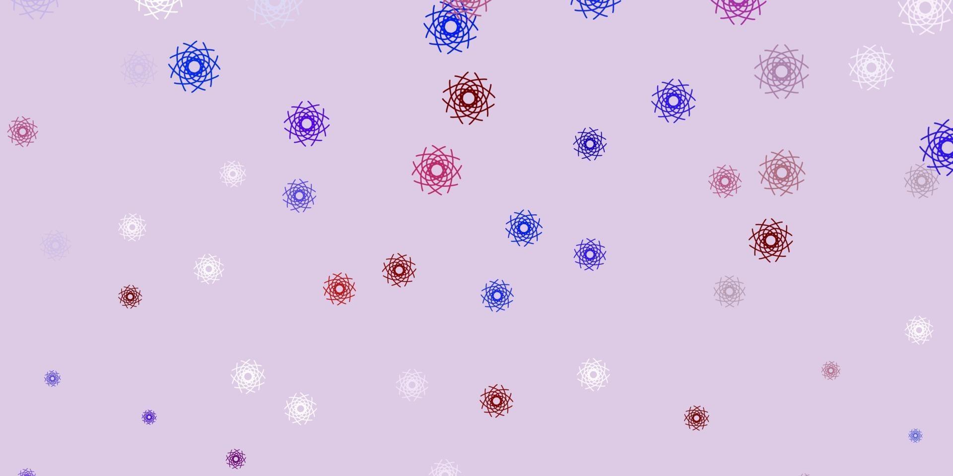 plantilla de doodle de vector azul claro, rojo con flores.