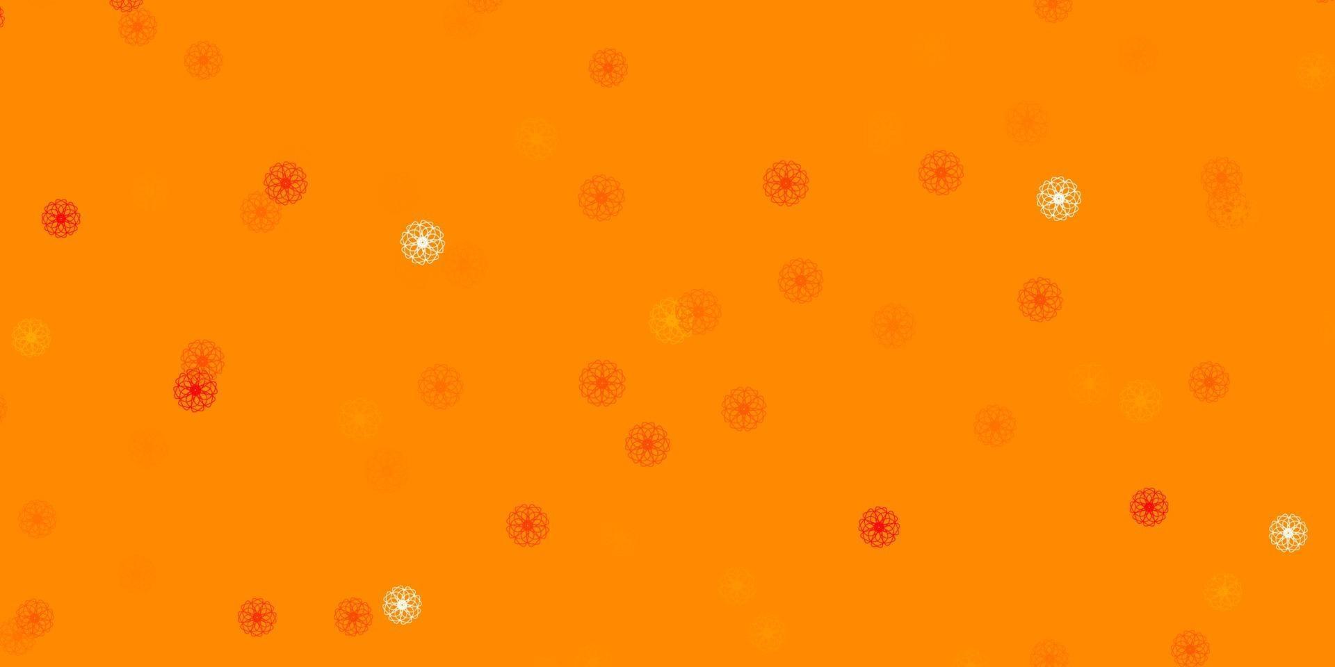 Plantilla de doodle de vector naranja claro con flores.