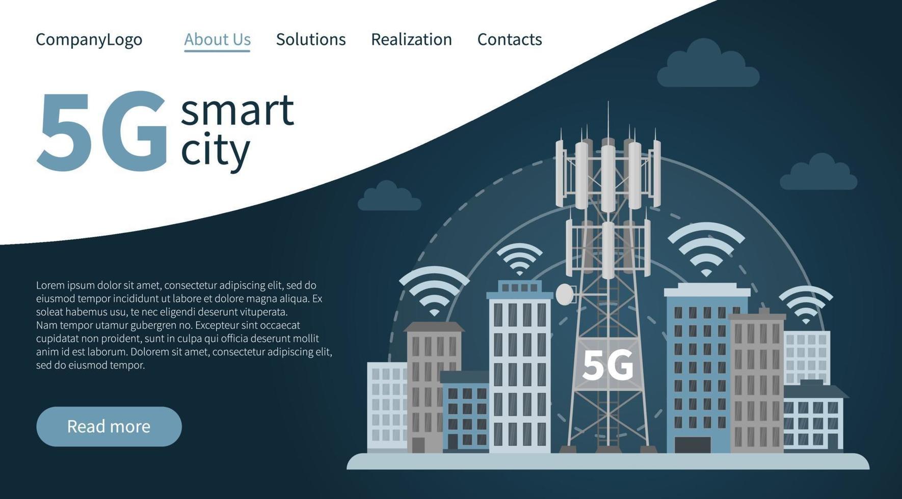 5G tower base station smart city landing page. vector