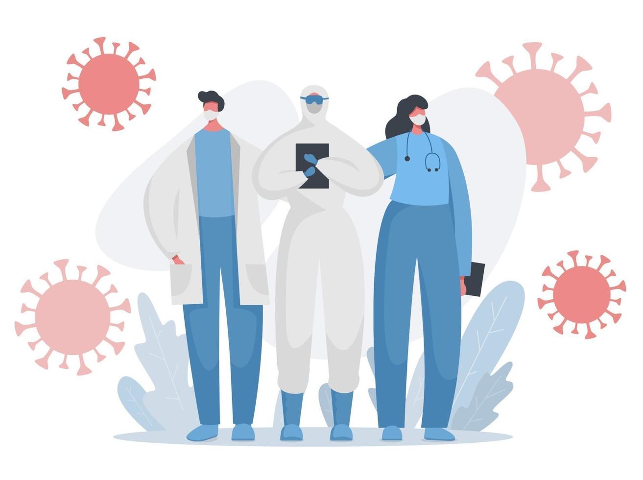 Stop covid doctors and nurses fight with virus vector