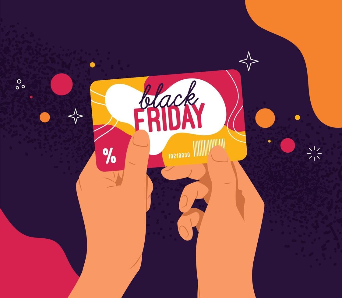 Hands holding a loyalty card on Black Friday vector