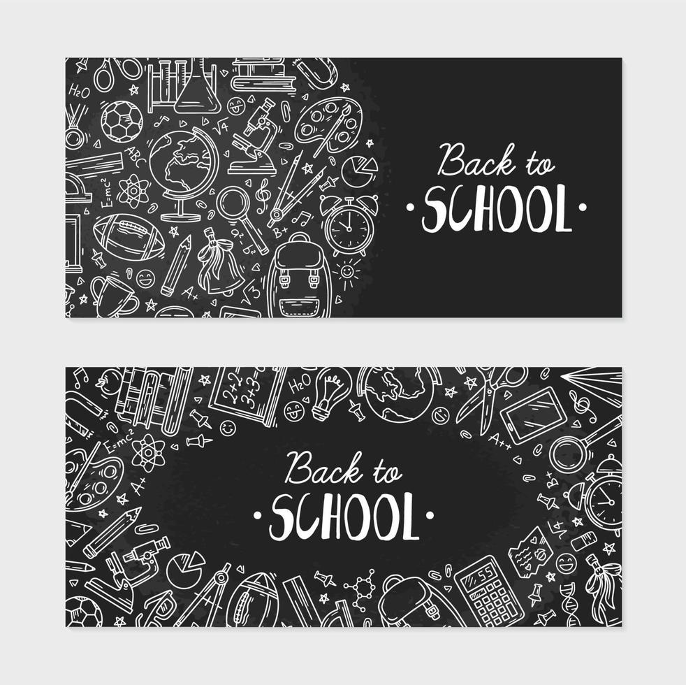 Back to School flyer with icons on a blackboard vector