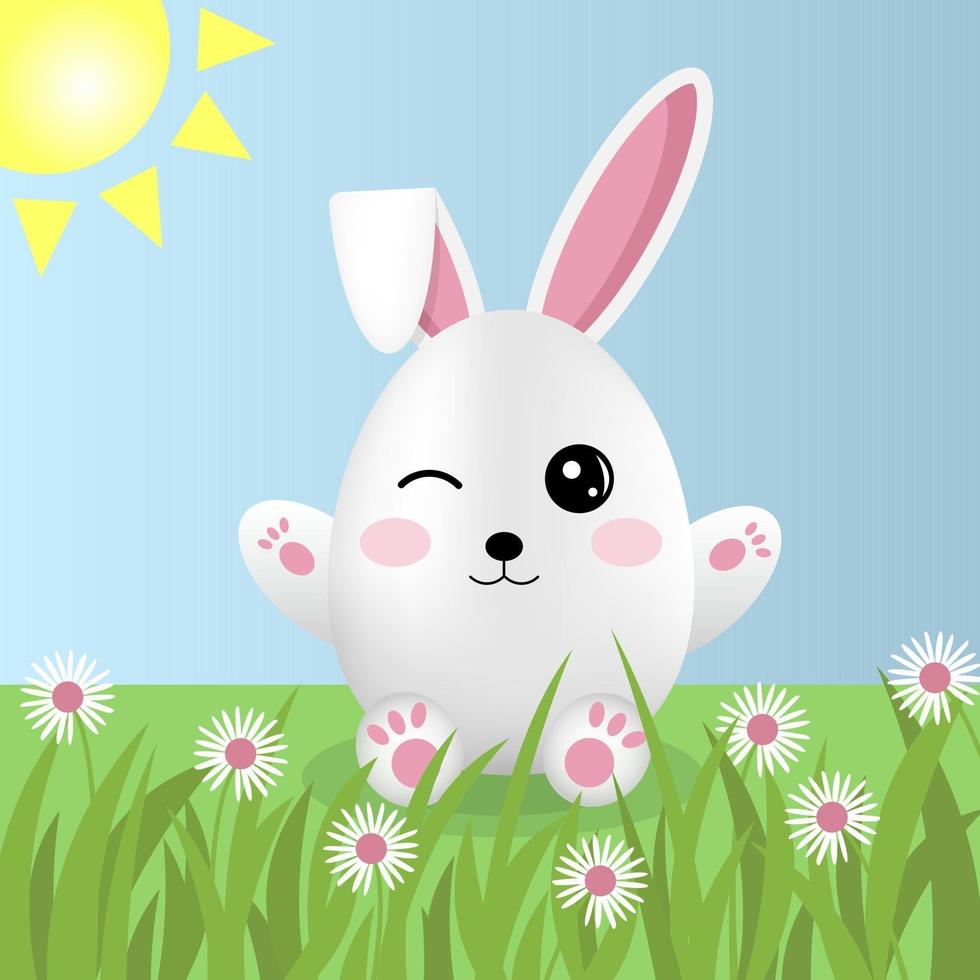 Cute easter bunny in the form of the egg in a meadow vector