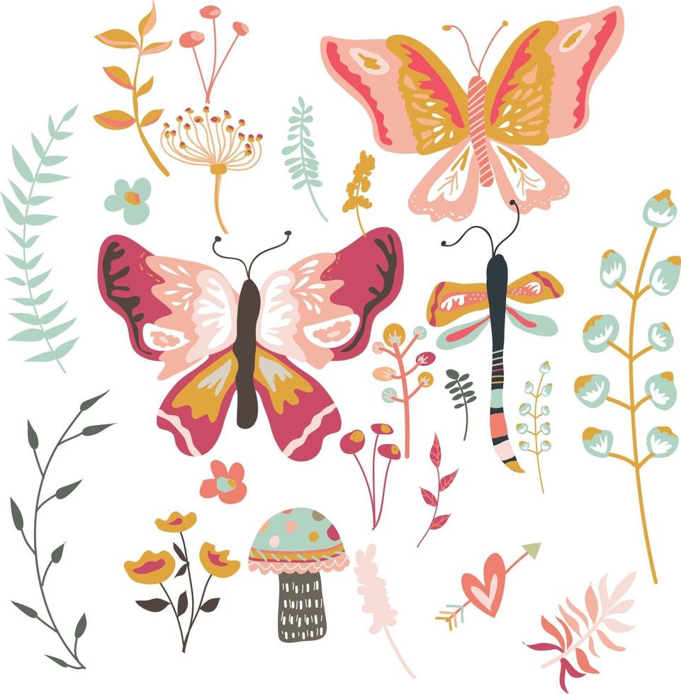 butterfly with floral vector illustration