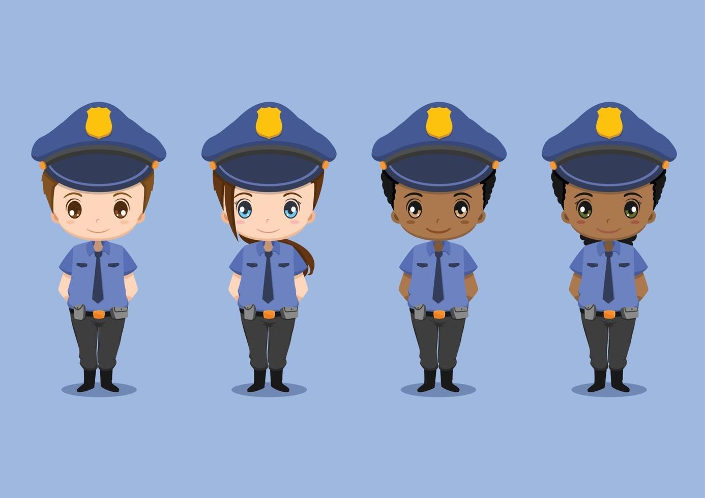 niños lindos con uniformes de policía establecidos vector