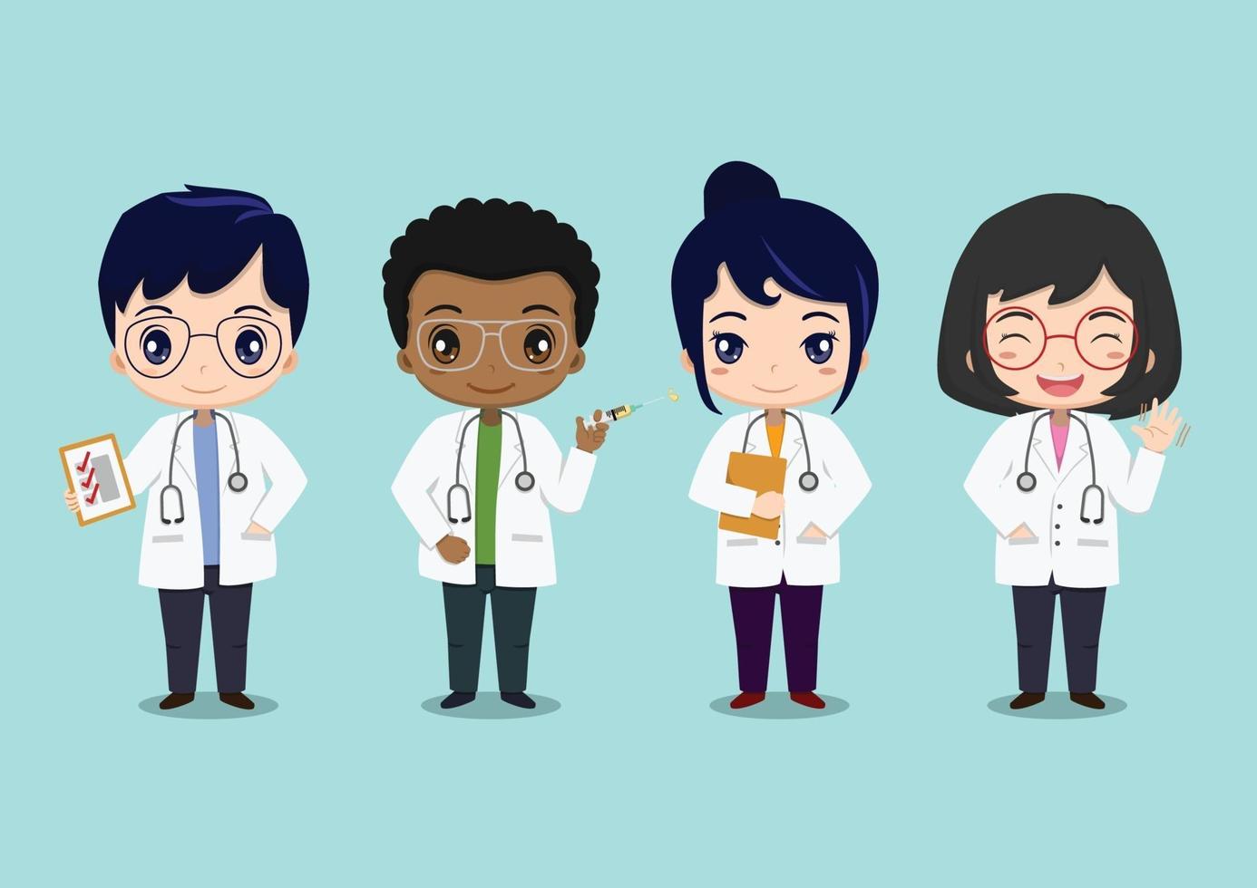 Cute Kids Wearing Doctor Uniforms Set vector