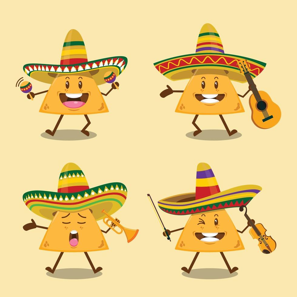 lindo conjunto de banda de mariachis de nachos vector