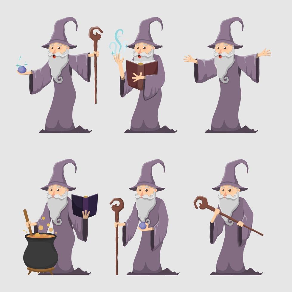 Cartoon Old Wizard Set vector