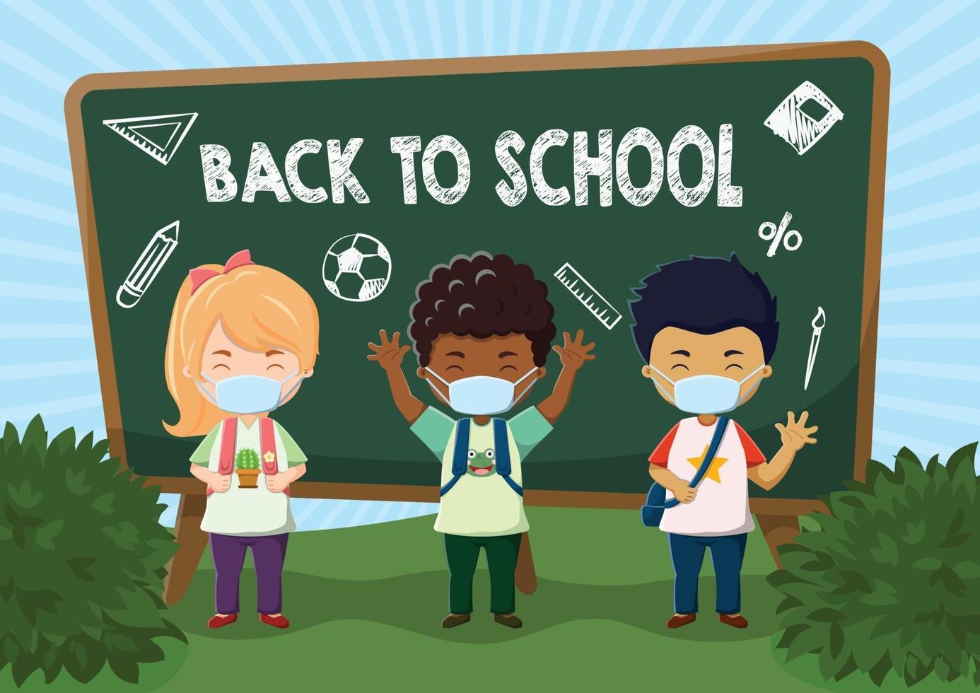 Cute Kids Wearing Masks Back To School vector