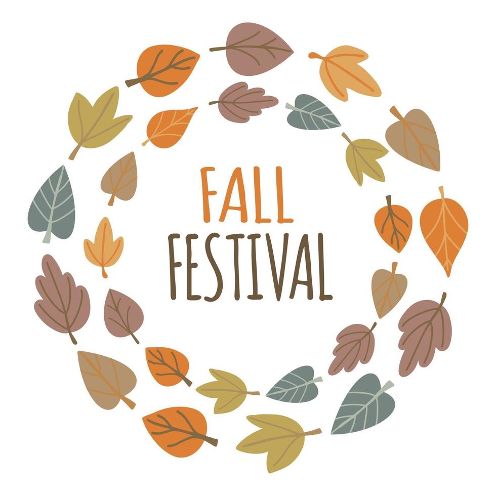 Autumn wreath round frame with colorful leaves foliage. Fall Festival vector
