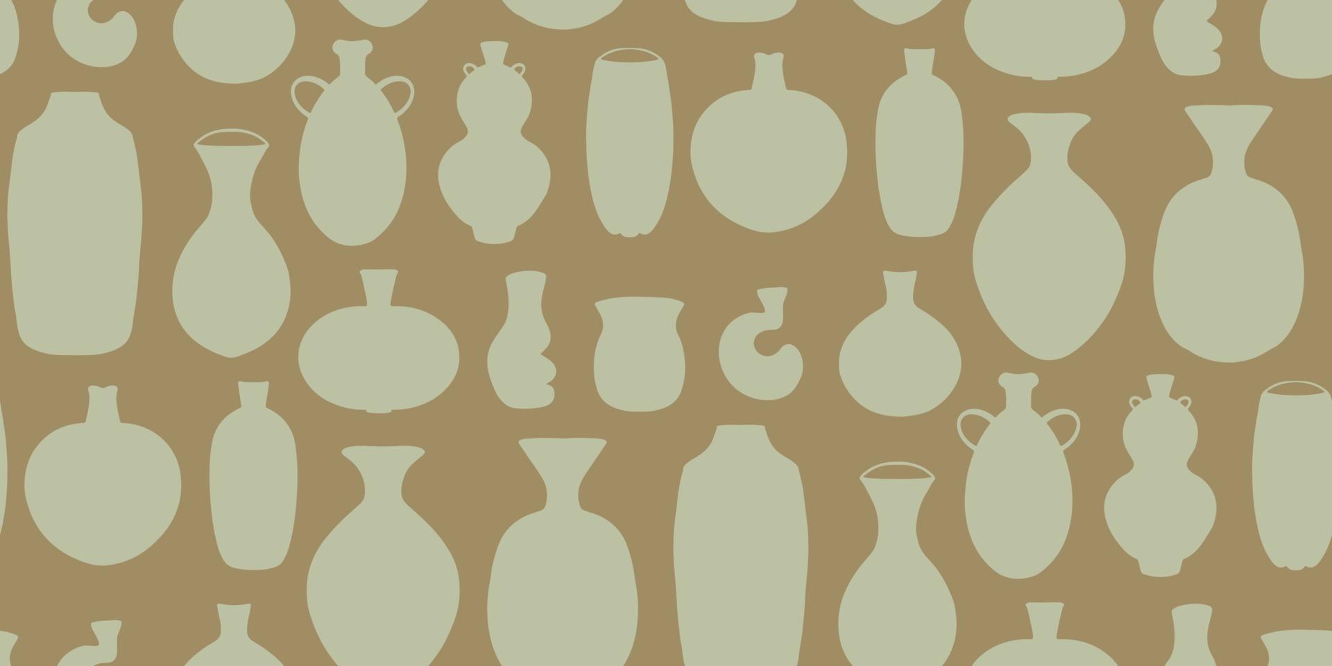 Seamless pattern with set of abstract boho ceramic vase shapes. vector