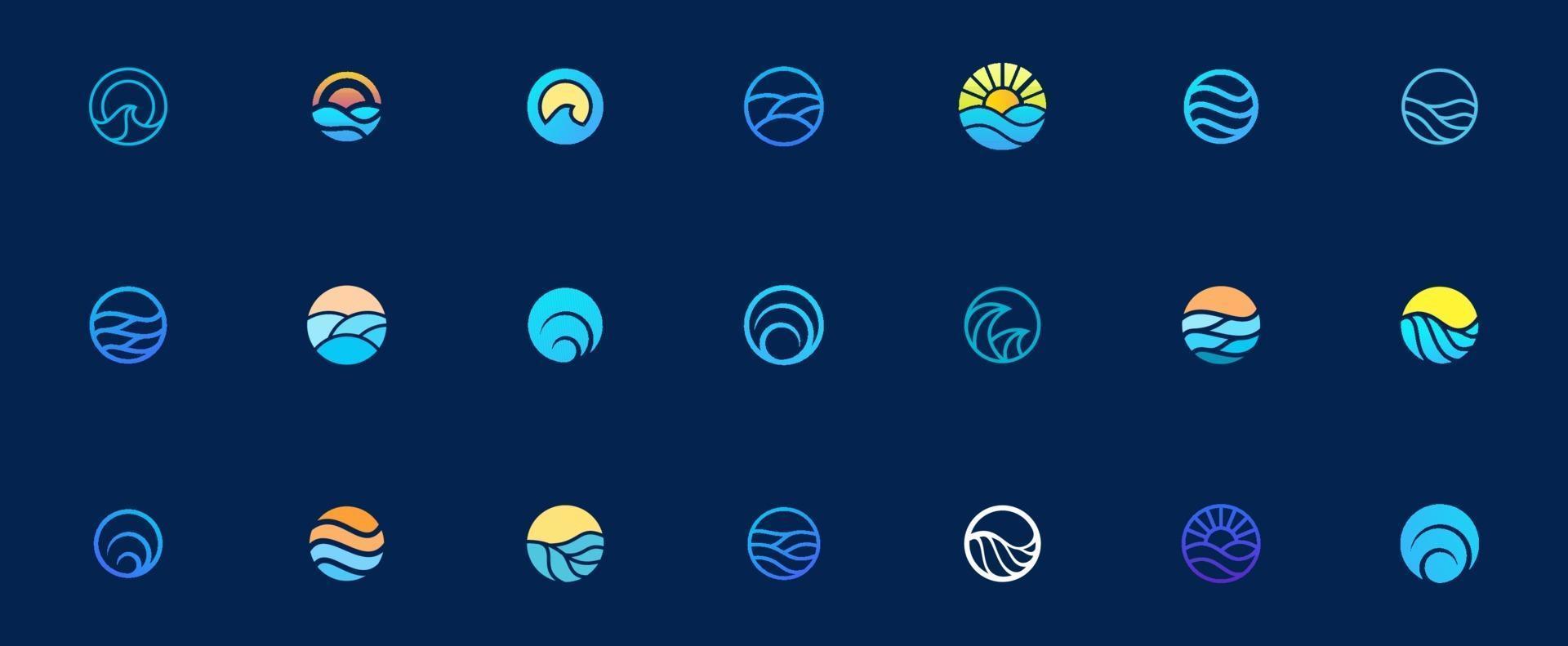 sea water wave logo design set, graphic element for logo vector