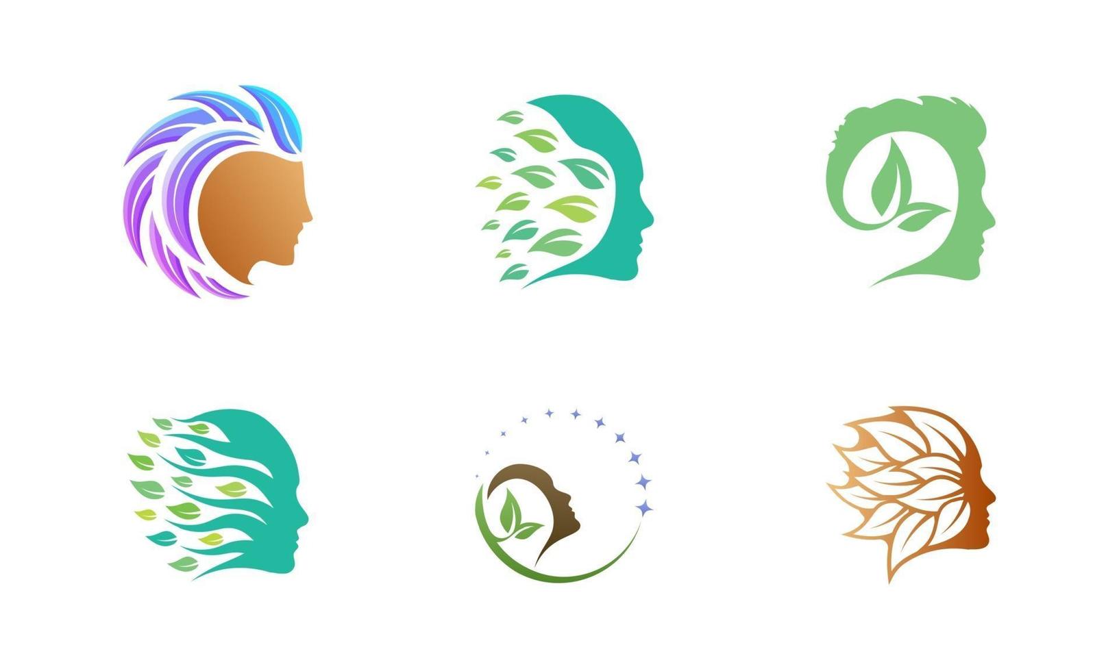 Leaf face shape logo design template vector