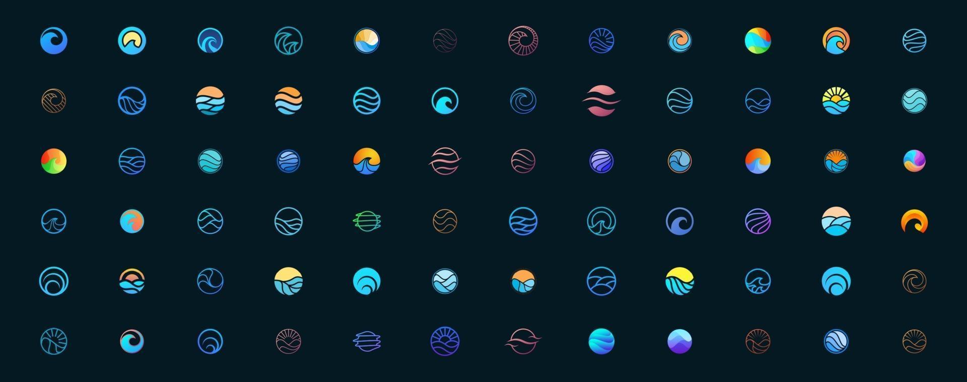 a collection of wavy circle logo designs, for business logo templates vector