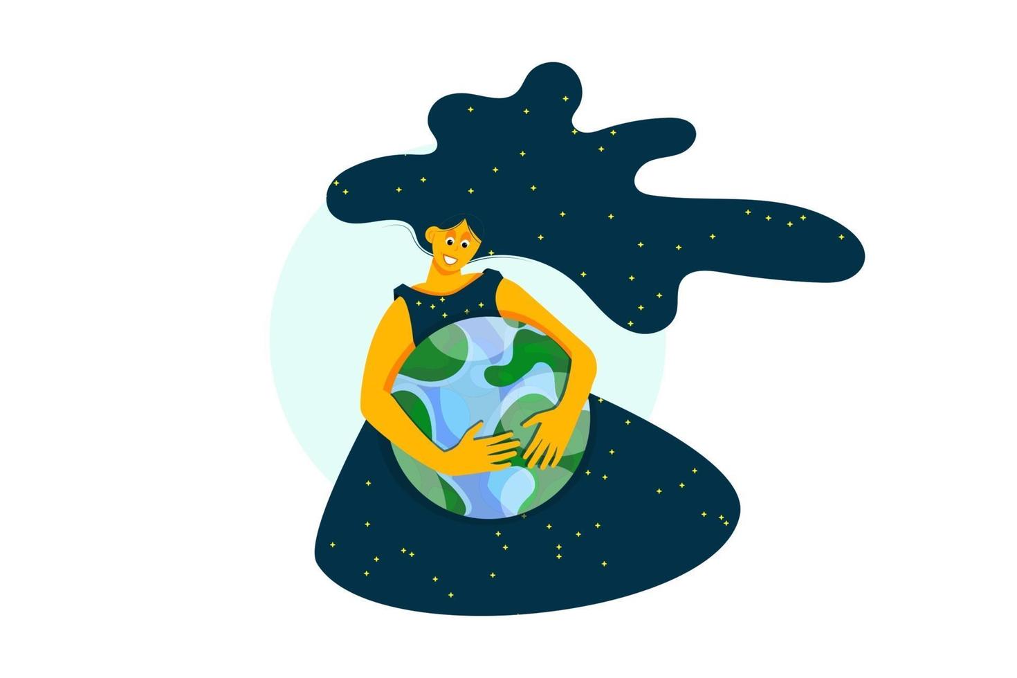The girl holds the planet, the globe. Concept ecology protection vector