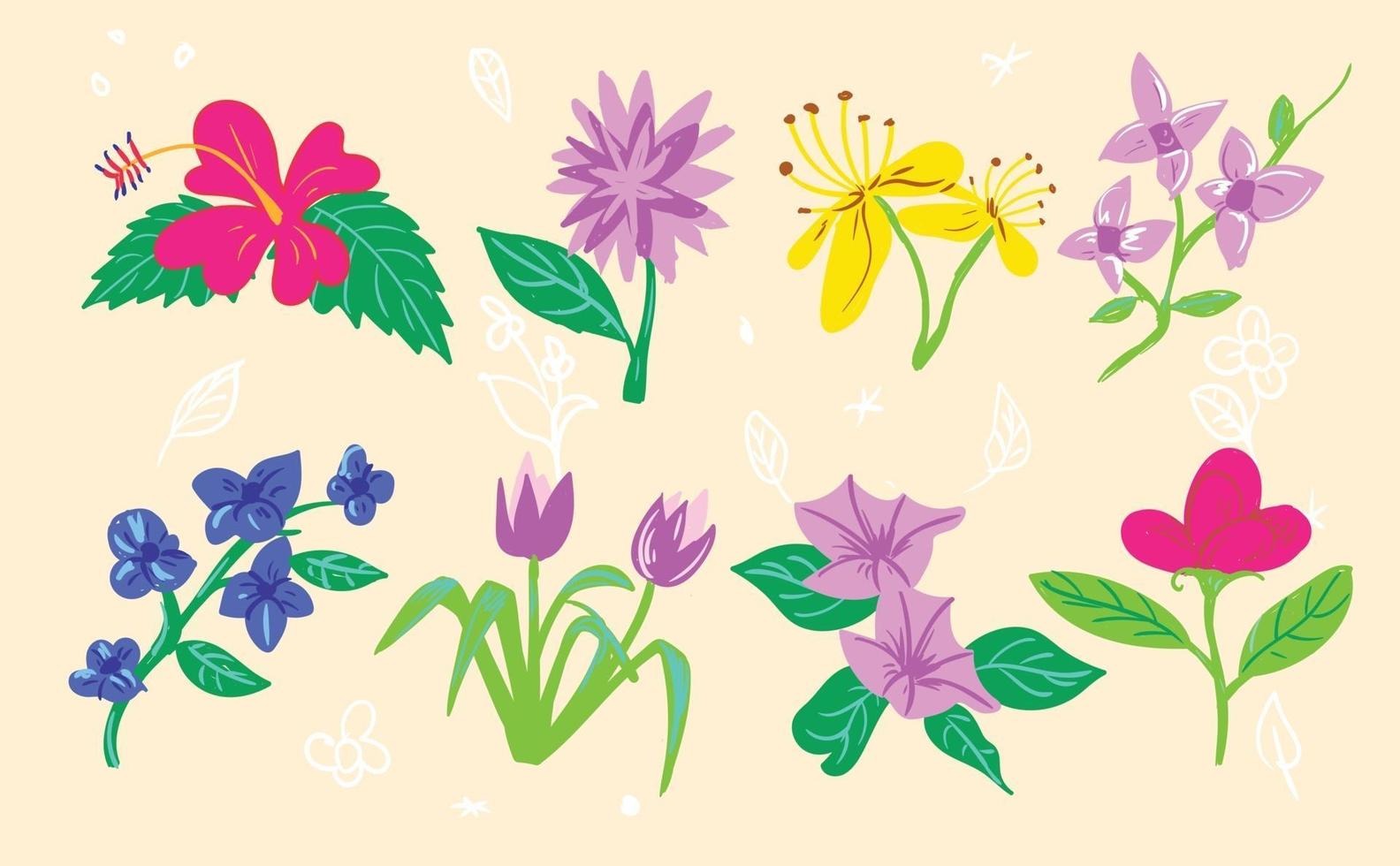 Flowers illustration set vector design