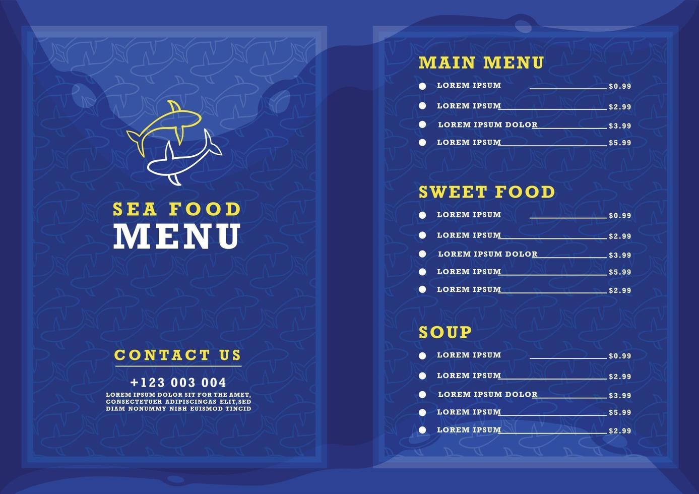 Seafood restaurant menu design vector template