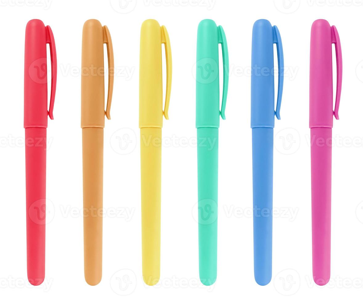Multi colored pen set with cap isolated on a white background photo