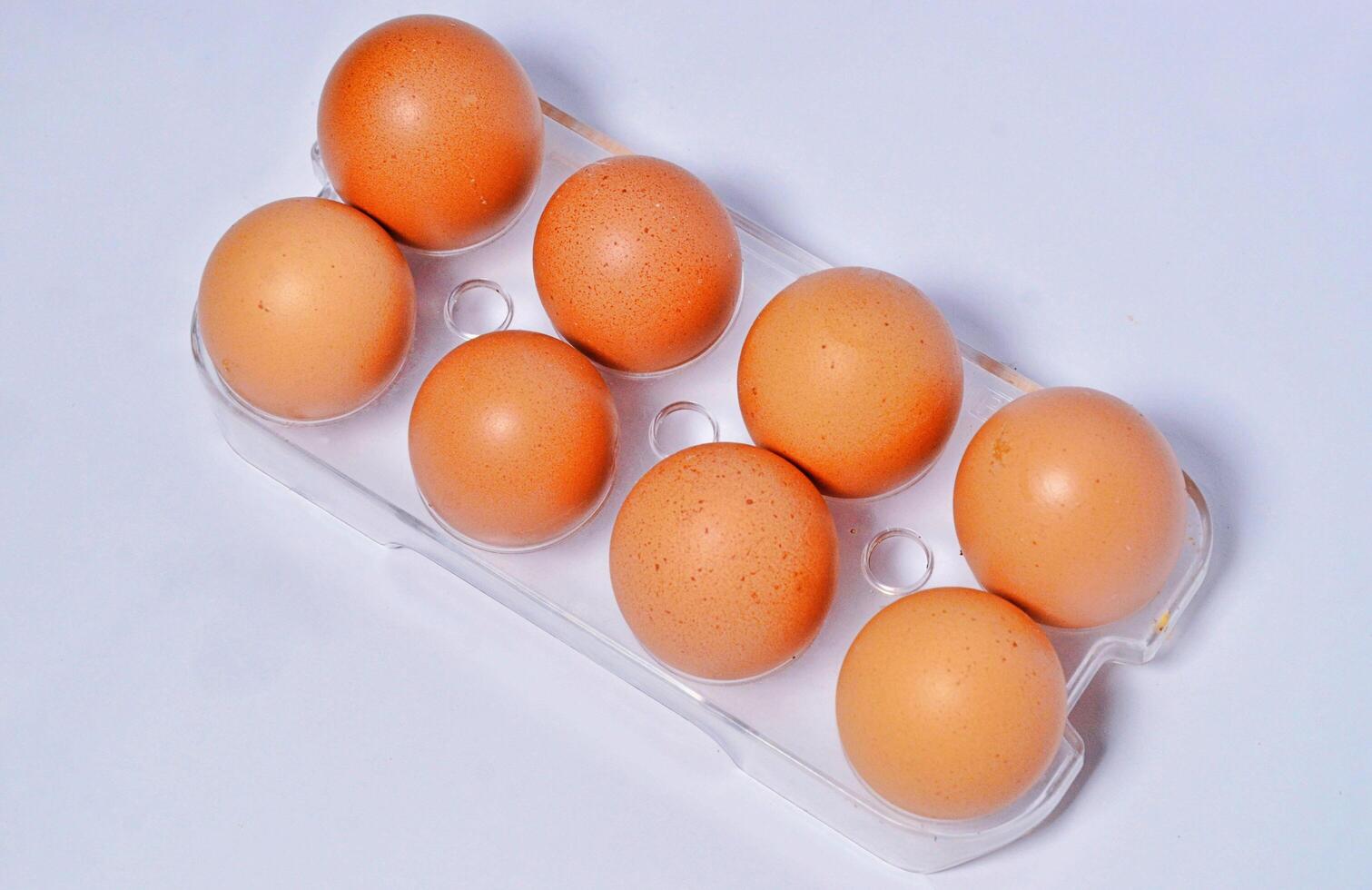 Top view multiple eggs in container photo