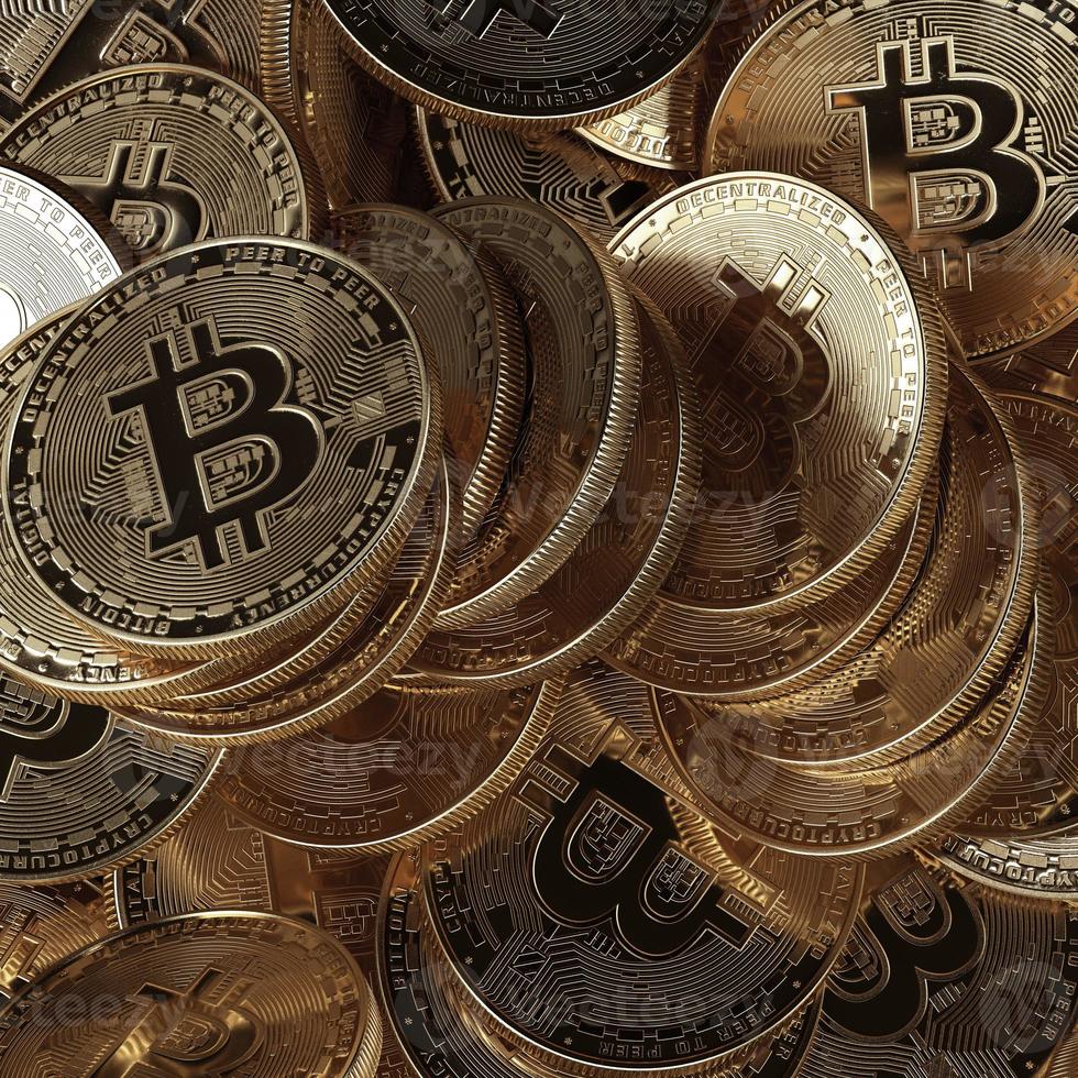 3D render concepto de bitcoin. nuevo dinero virtual. moneda criptográfica foto