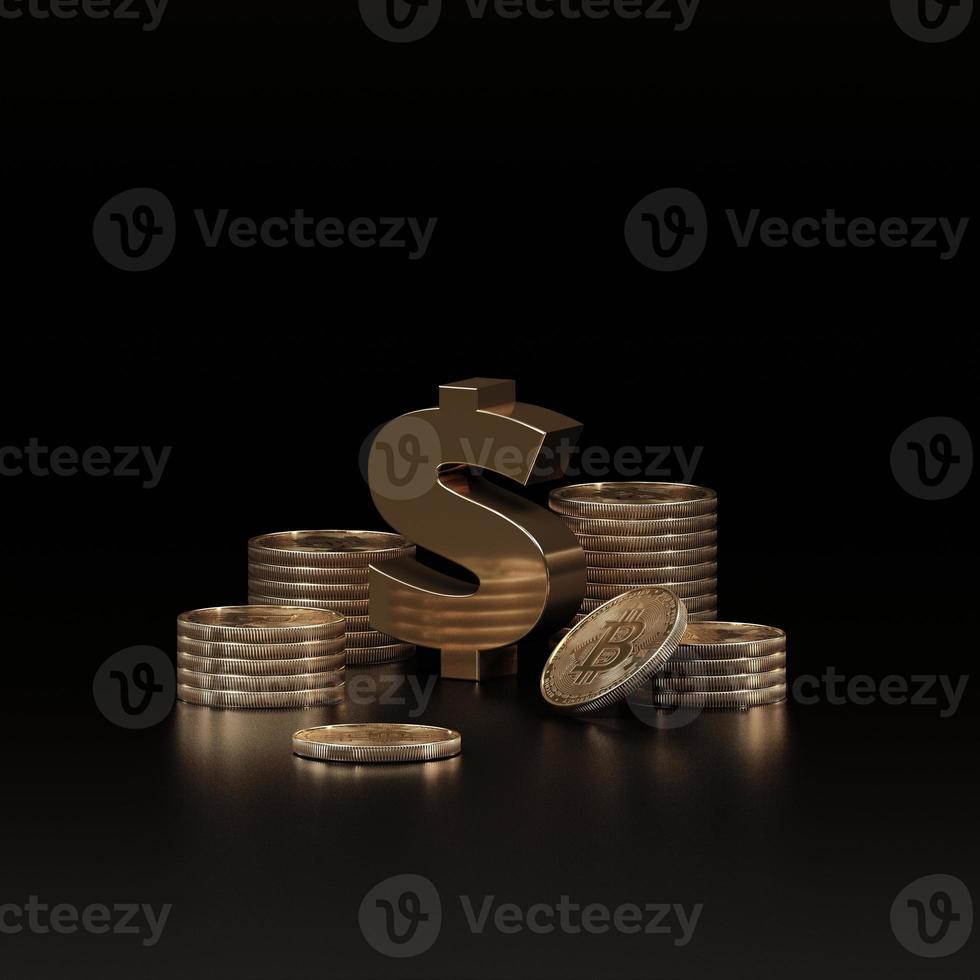 3D render concepto de bitcoin. nuevo dinero virtual. moneda criptográfica foto