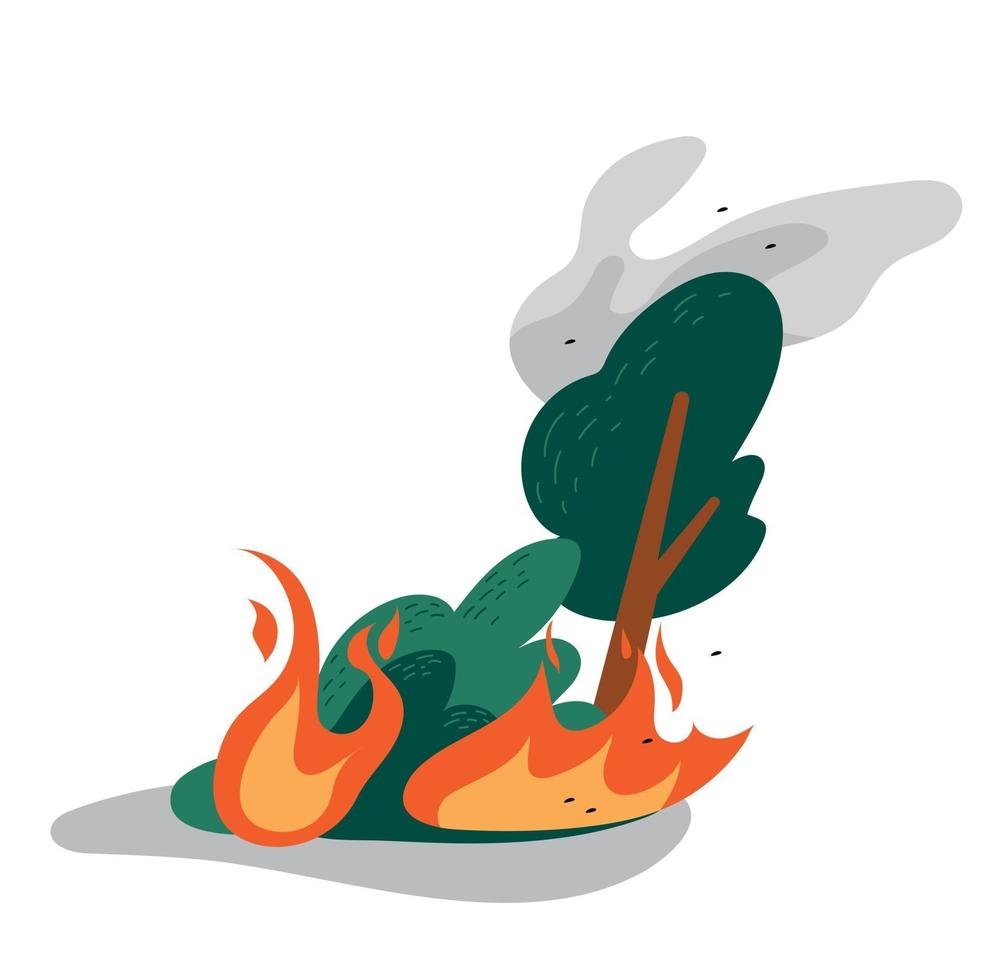 Mountains are on fire and smoke is rising. vector