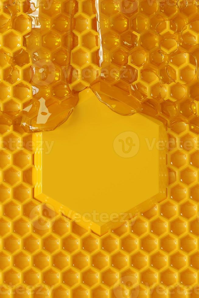 3D rendering Honey Drip and Honeycomb Background. photo