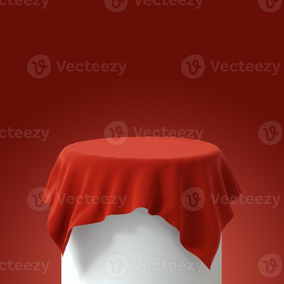 3d render red velvet curtain object, podium photo