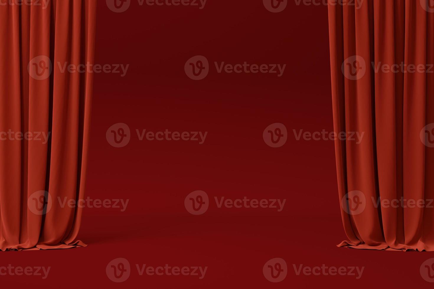 3d render red velvet curtain object, podium photo