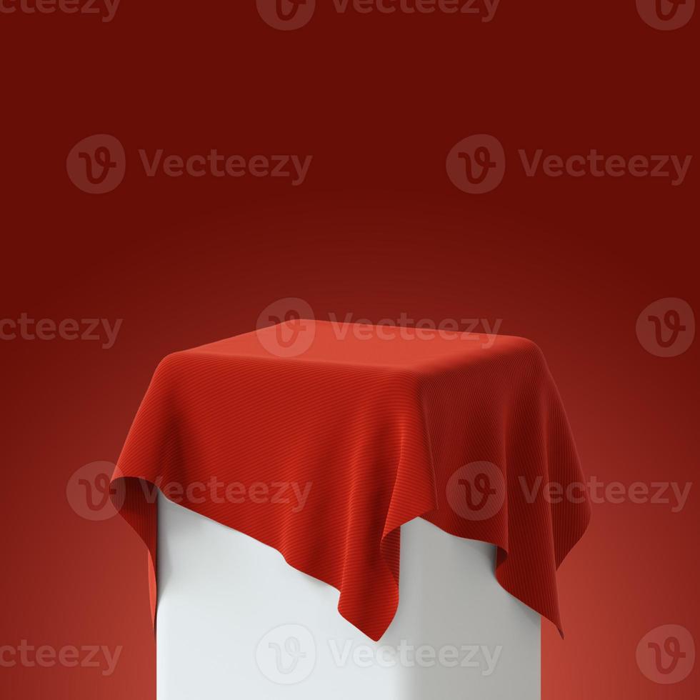 3d render red velvet curtain object, podium photo