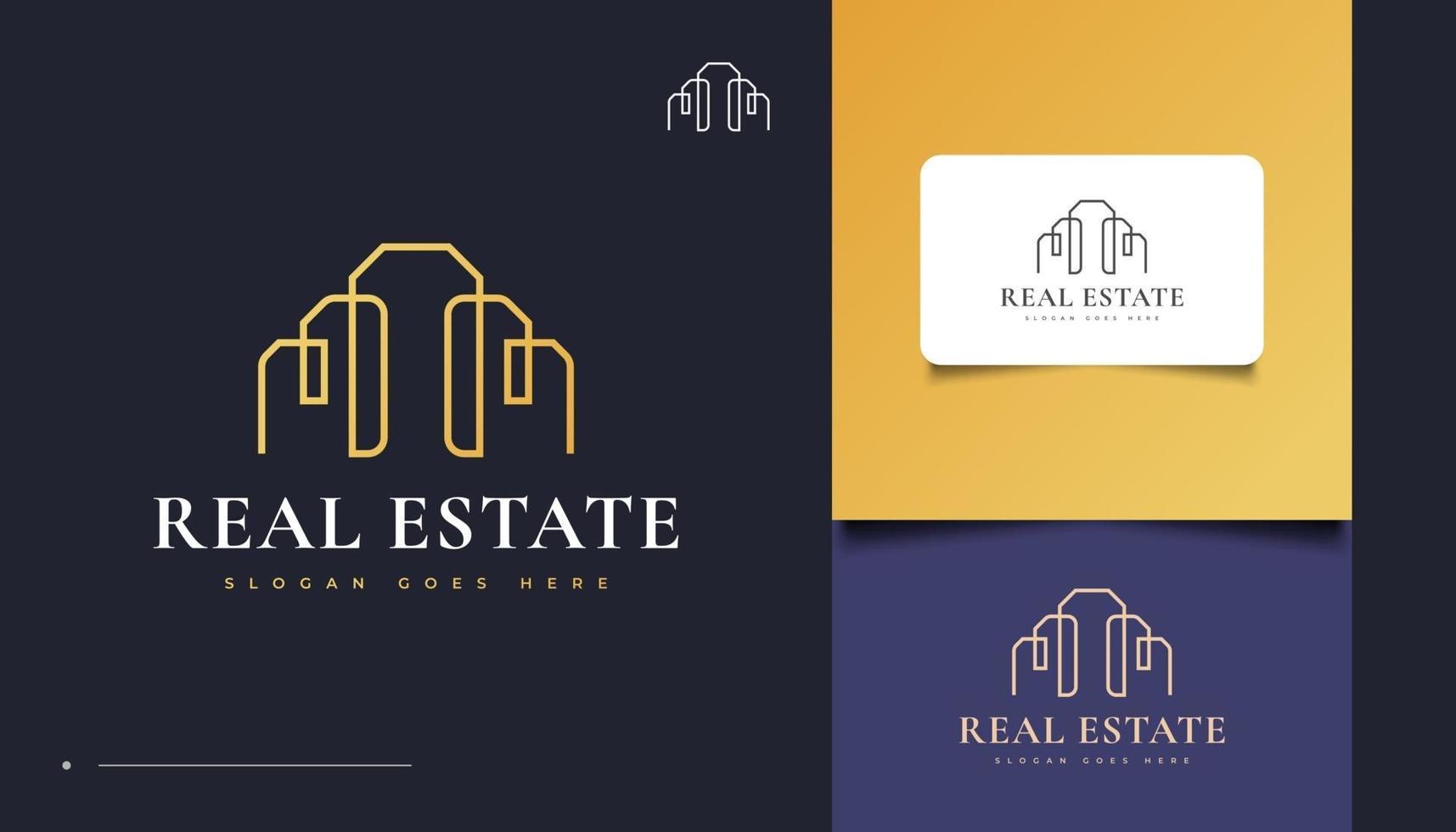 Gold Real Estate Logo Design with Line Style vector