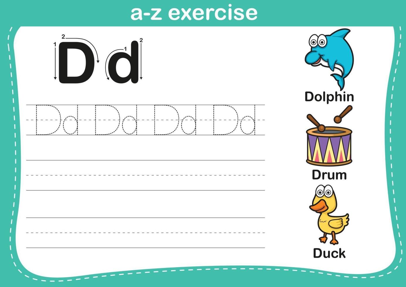 ejercicio del alfabeto az con ilustración de vocabulario de dibujos animados vector