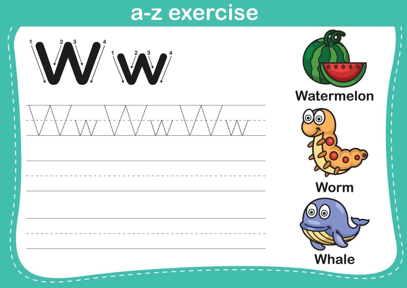 Alphabet a-z exercise with cartoon vocabulary illustration vector