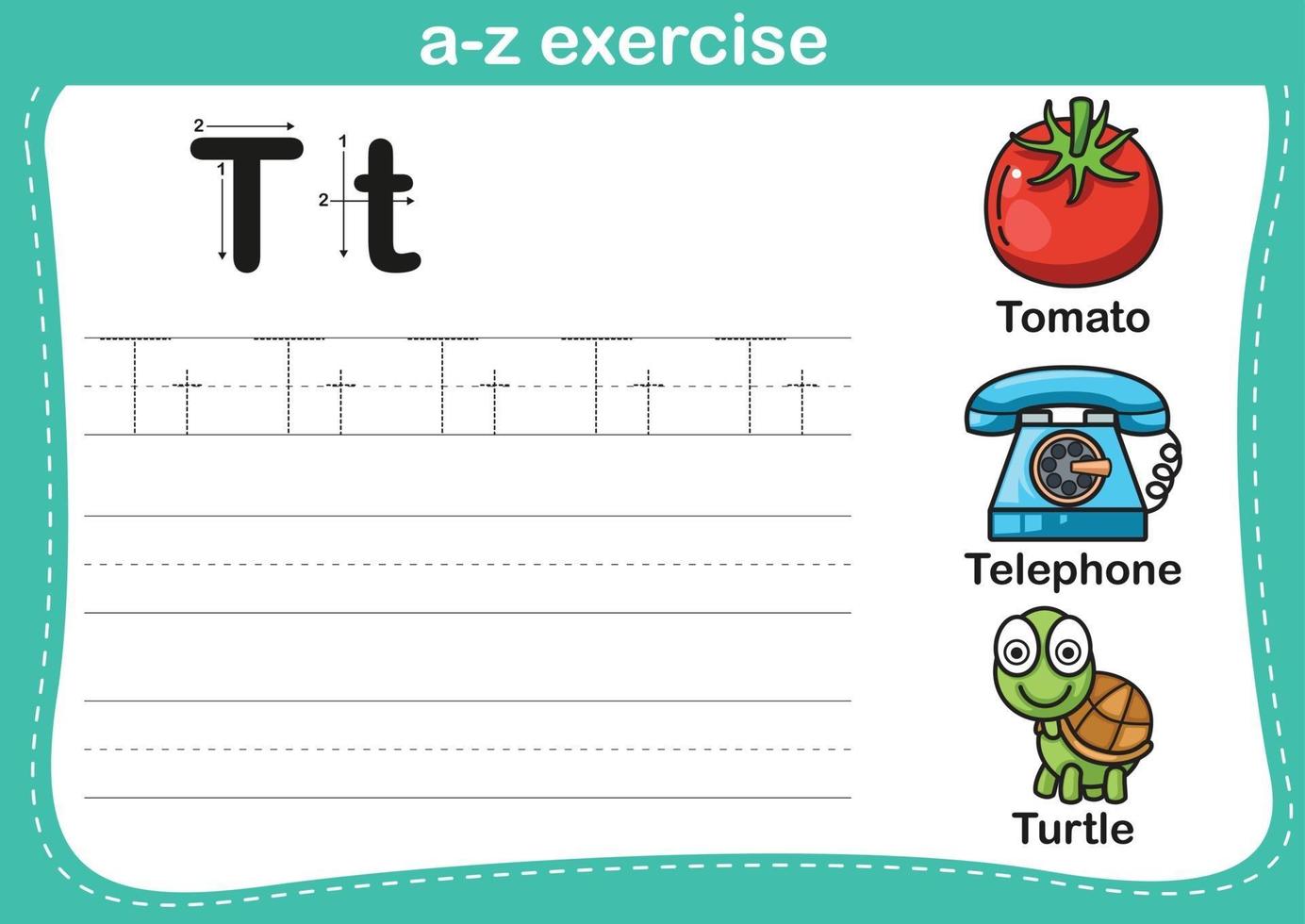 ejercicio del alfabeto az con ilustración de vocabulario de dibujos animados vector