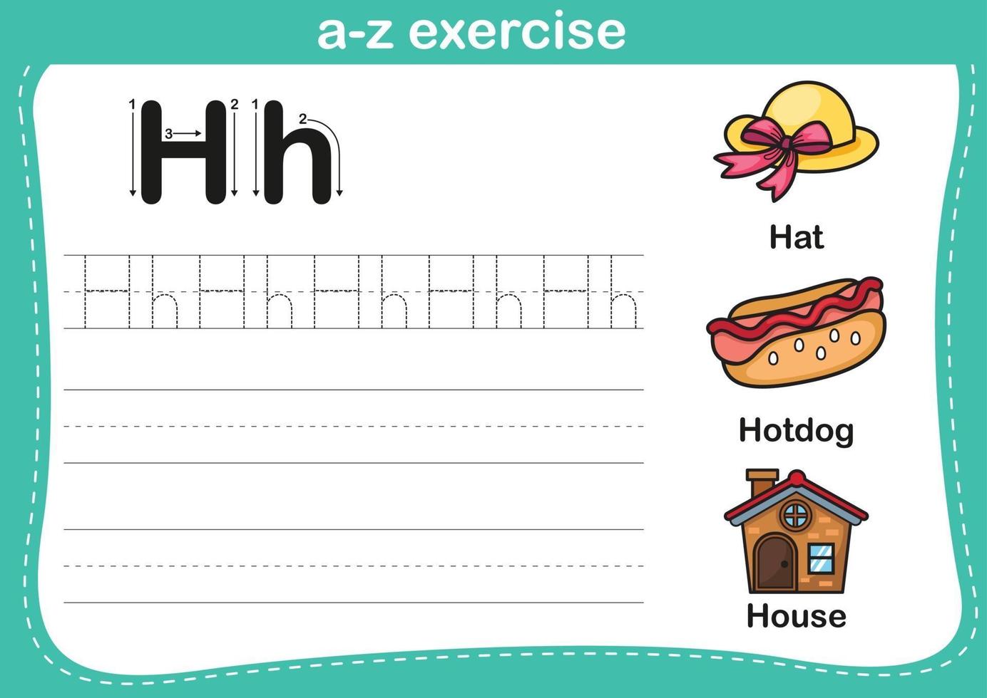 Alphabet a-z exercise with cartoon vocabulary illustration vector