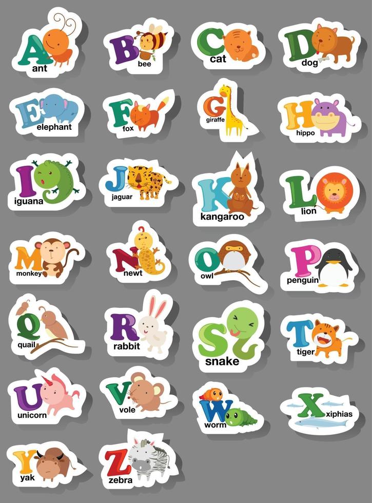 animal alphabet letter a-z vector